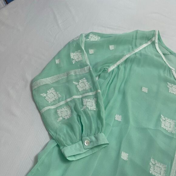 NWT Chloe Oliver Anthropologie Monica Blouse Embroidered Mint Top Size Large New - Picture 7 of 12